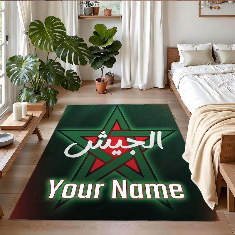 Crystal Velvet Rug Custom Name Text, Soft Non Slip Floor Mat Home DecorMorocco Football