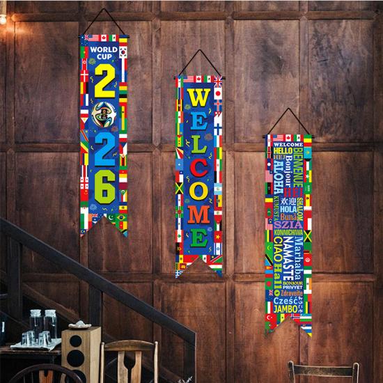2026 USA Canada Mexico World Cup Flag Fan Support Wall Decoration Couplet Bar Atmosphere Hanging Flag