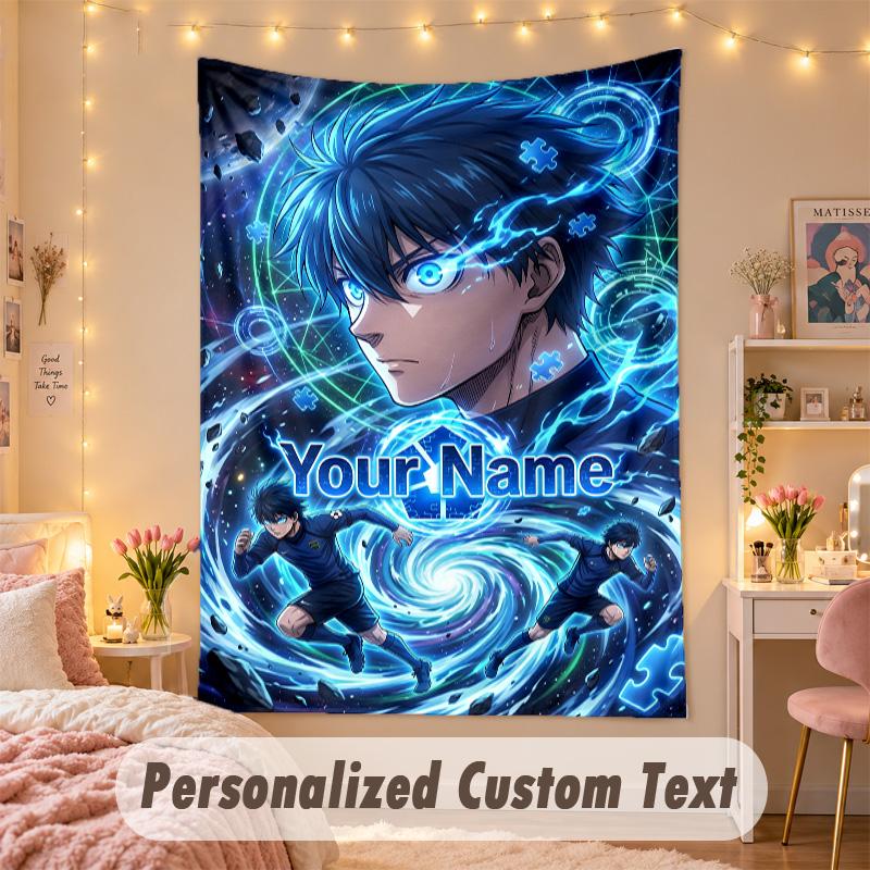 Custom Personalized Tapestry,Blue Lock Print Custom Name Text Wall Art Hanging for Bedroom