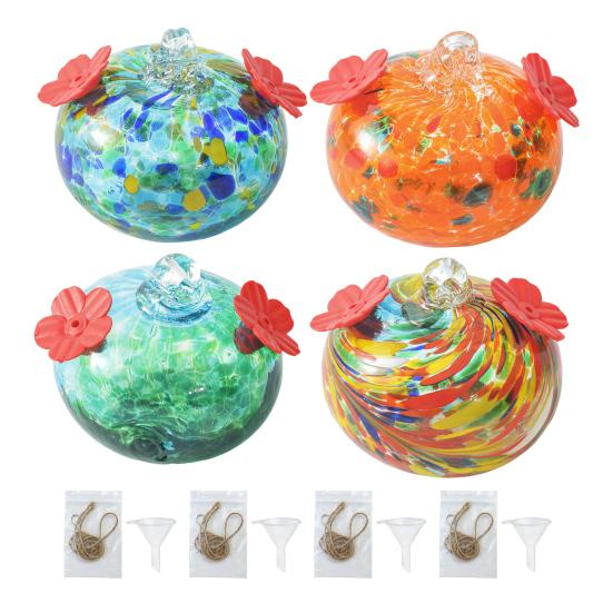 Кормушка для колибри из витражного стекла, каплевидная подвесная кормушка для птиц, кормушка для колибри с 2 цветочными отверстиями для кормления, для сада, двора