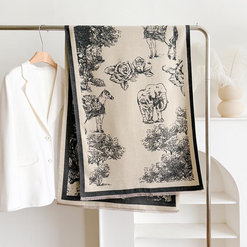 Новые зимние толстые накидки, теплый шарф с рисунком слона и лошади, женская кашемировая шаль, женское утолщенное одеяло с кисточками Bufanda