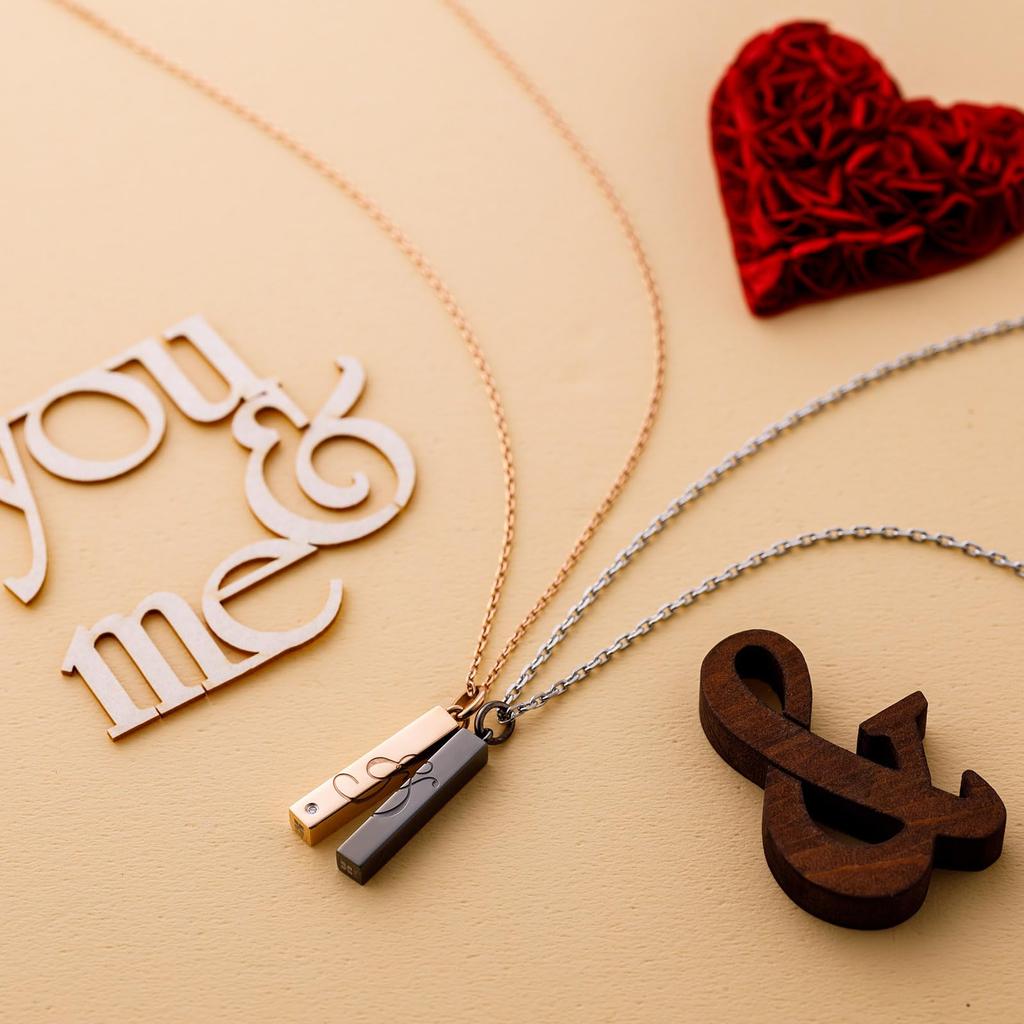 Парное ожерелье из хирургической нержавеющей стали 316L с квадратной колонной и бриллиантами, розовое золото, черный [белый клевер] & & & 4SUP055GO&4SUP055BK