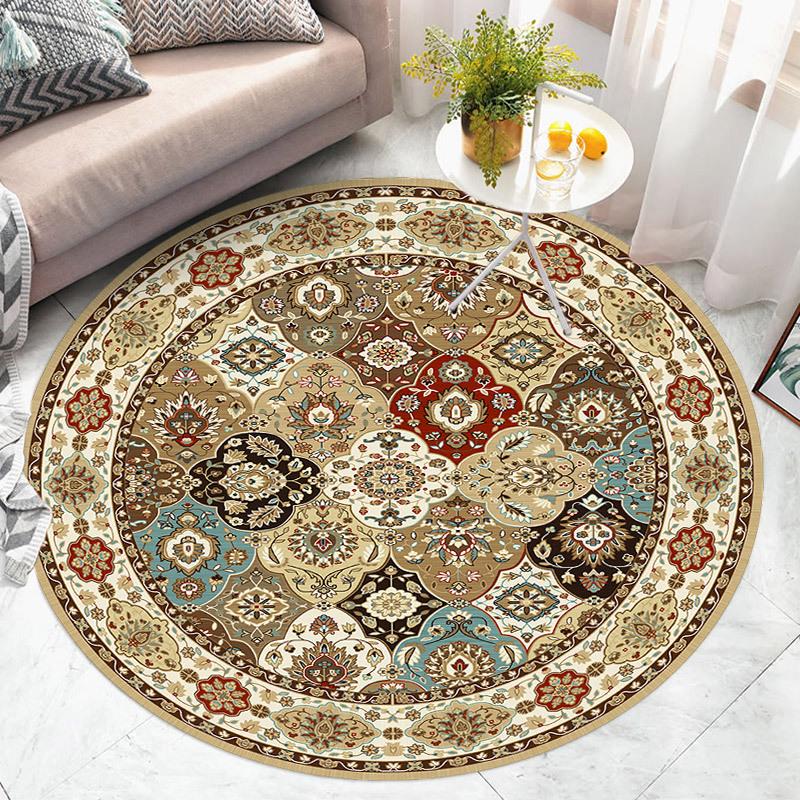 Американский Ретро Этнический Стиль Круглый Ковер Гостиная Спальня Коврик Красный Праздничная Атмосфера Украшенный Дом Ковер Декорация