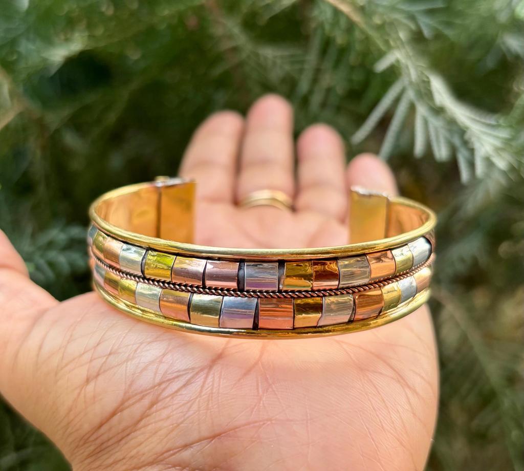 1 Pc Pure Ashtadhatu, Copper Brass Silver Healing Bangle, Cuff, Bracelet, Jewelry, Spiritual Bangle for Kriya Astrological purposes, Domed