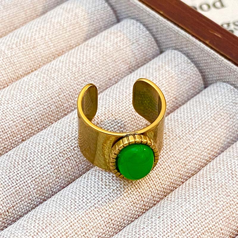 Stainless Steel Colorful Stone Opening Rings for Women Men Retro Classic Wide Gold Color Joint Rings Banquet Jewelry Accessories