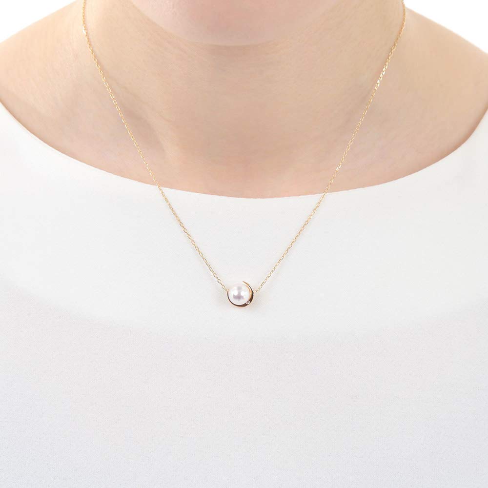 Кулон с жемчугом Crescent Moon K18 Pearl Diamond ожерелье [Moon Label] Женское [Подарочная упаковка]