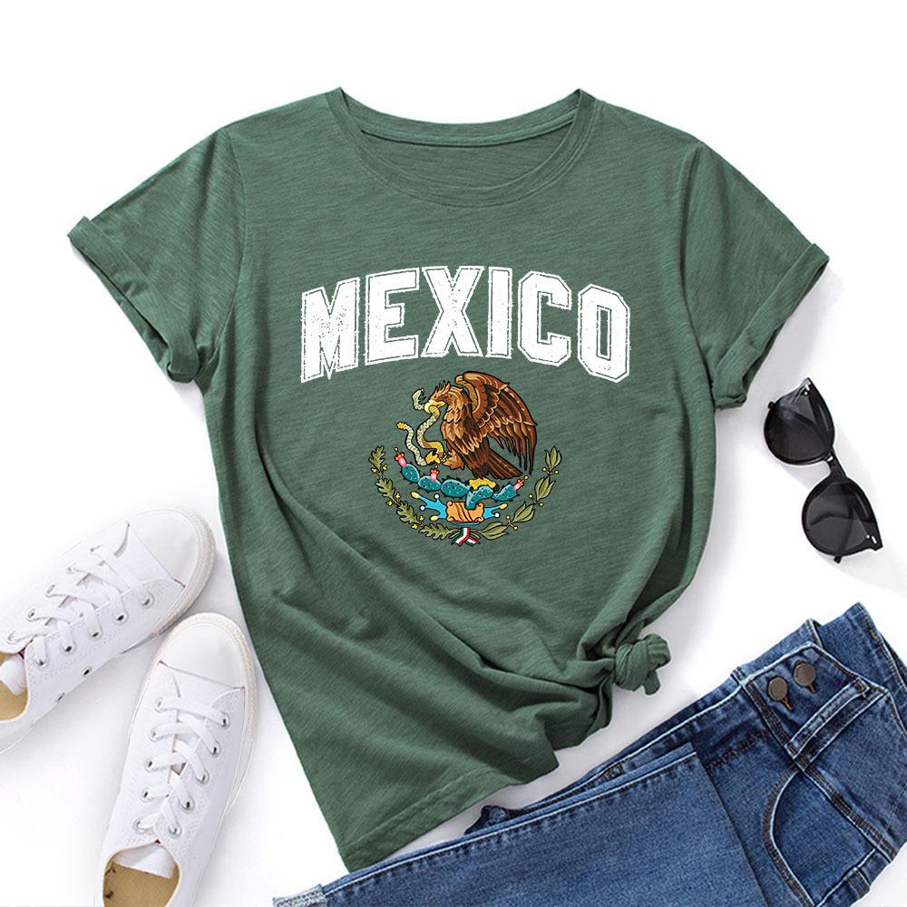Хлопковая футболка с принтом MEXICO, короткий рукав, круглый вырез, женская, 2D-принт, топы