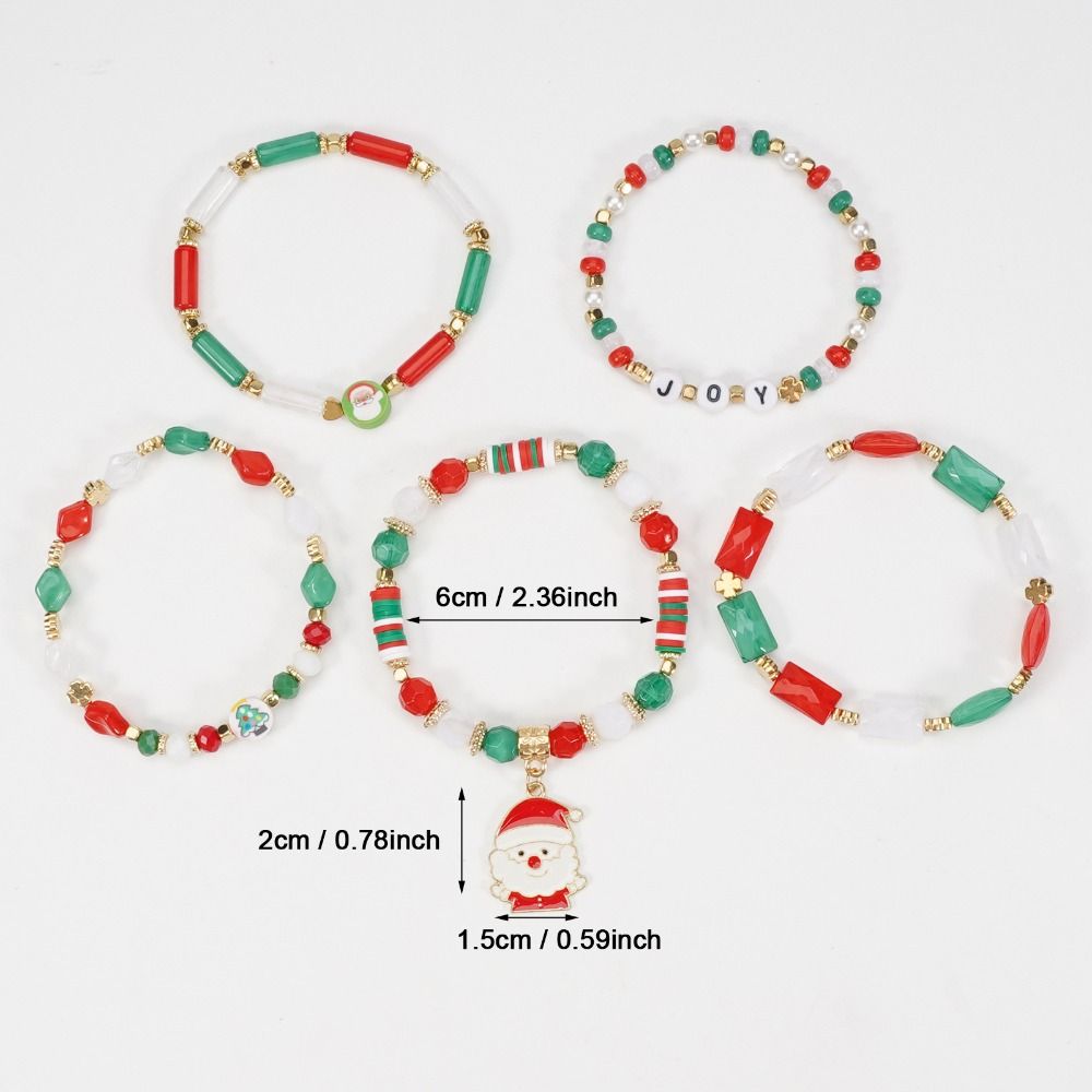 5Pcs Snowman Christmas Bracelet Multi-Layer Stacking Rope Chain Bangle Beaded Bracelet Gifts
