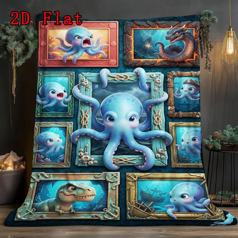 Ocean Creatures Gallery 2D Flat Pattern Flannel Blanket, High quality All Seasons, Home Decor, Warmth and Comfort, Perfect for Christmas Gifts.