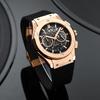 Paulareis Rubber Strap Multifunctional Running Seconds Chronograph Rose Gold Quartz Men's Watch