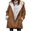 Coat Women's Jacket Cow Horn Buckle Pockets Fleece Lined Hooded Overcoat Outerwear Winter Women