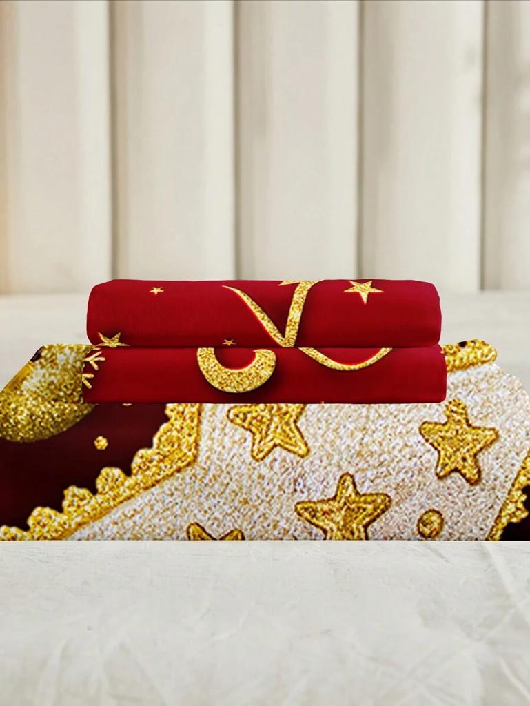 Christmas Bedding Set Red Background Snowflakes Christmas Duvet Cover Set Christmas Gingerbread Man Printed 3 Pieces Christmas