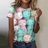 Summer Round Neck 3D Cartoon Cute Cat Print Top Fashionable Casual Short Sleeved Women's T-shirts