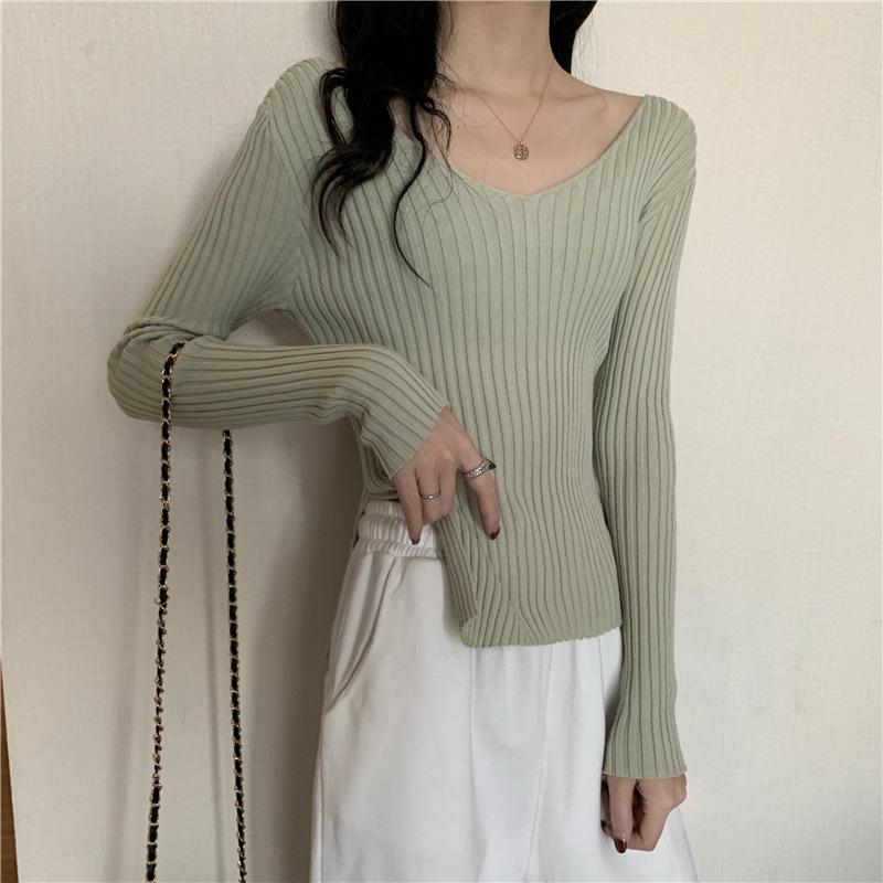 Women's V-Neck Slim-Fit Knit Sweater - Autumn 2022 Split Design