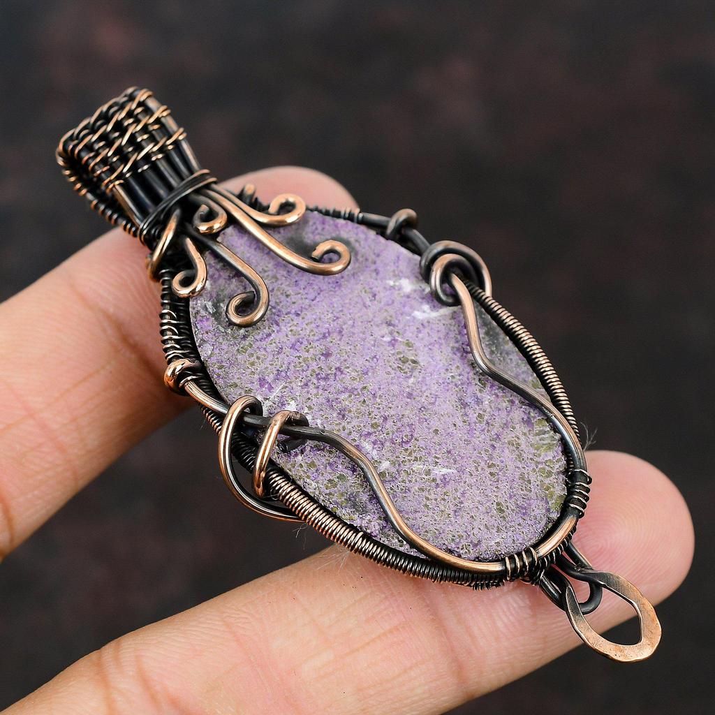 Подвеска из пурпурита, драгоценный камень, медная проволока, кулон ручной работы, кулон из проволочной обмотки, ювелирный подарок для нее, изысканное ювелирное изделие из пурпурита, подарок для мамы