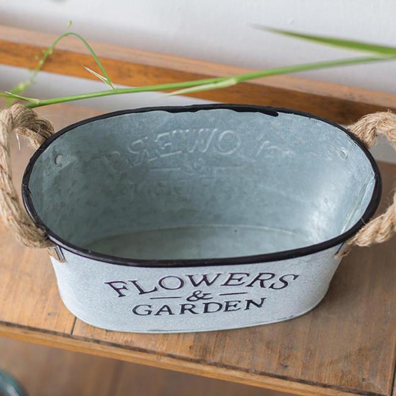 Винтажный оцинкованный металлический цветочный горшок, садовый подвесной балконный горшок с ручкой