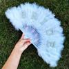 Handmade Feather Fan White Hand Held Fan Elegant Feather Folding Fan Party