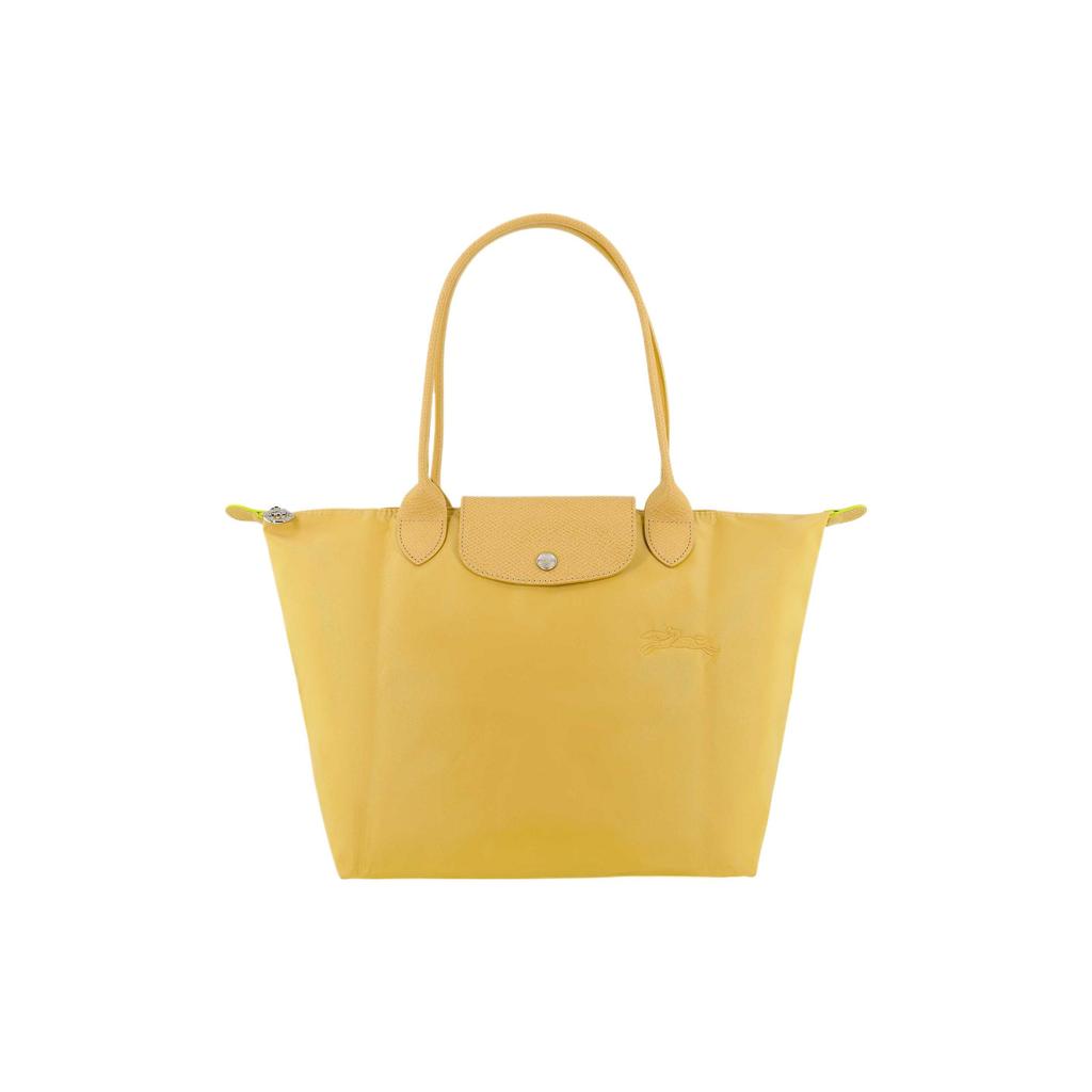 Longchamp Le Pliage Green 28 Однотонная Сумка-пельмень из Нейлона с Вышитым Логотипом, Клапан на Молнии, Сумка-тоут, Сумка через плечо, Средний Размер, Женские сумки L2605919A81