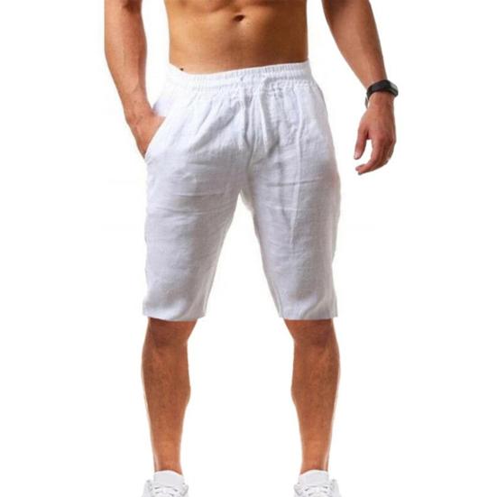 Casual Men Shorts with Adjustable Drawstring Solid Color Soft Breathable Elastic Waist Loose Fit Shorts with 2 Side Pockets