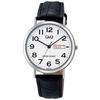 Q&Q Watch Analog Waterproof Date Day of the Week Leather Strap A202-304 Men's White