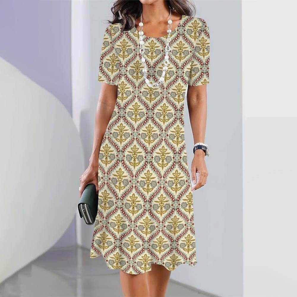 Новое женское платье с этническим принтом, элегантное и красивое, летнее платье миди больших размеров для женщин