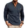 2023 Autumn/Winter European & American Men's Long Sleeve Henley Colorblock T-Shirt