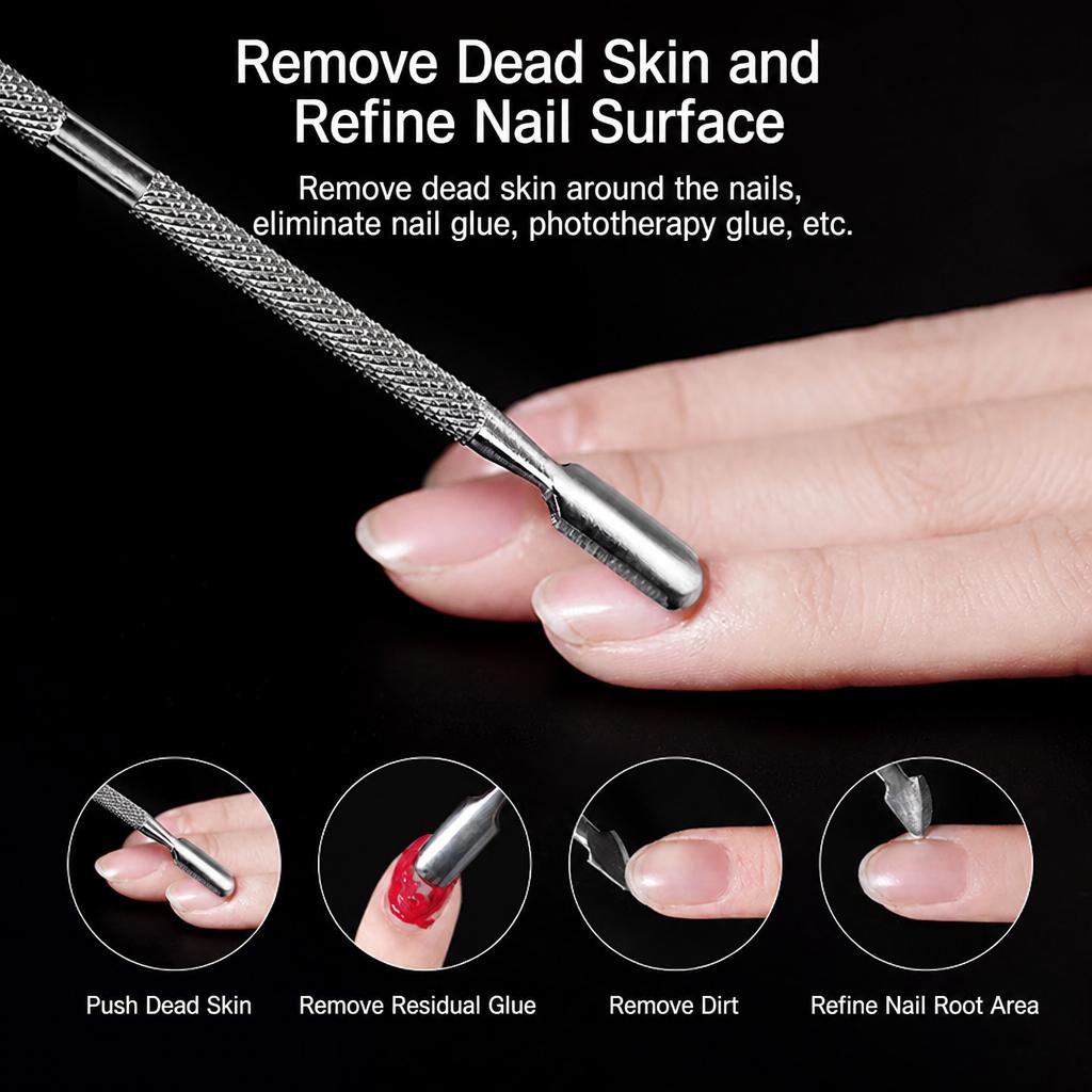 3pcs Steel Cuticle Pusher Manicure Set, Nail Gap Cleaner for Gel Polish Removal, Portable Travel & Gift