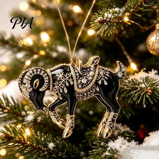 Acrylic Holiday Ornaments for Home Black Goat Christmas Tree Hanging Ornament, 2D Festive Lightweight Holidays Pendant, Decorative Car Accessory Party