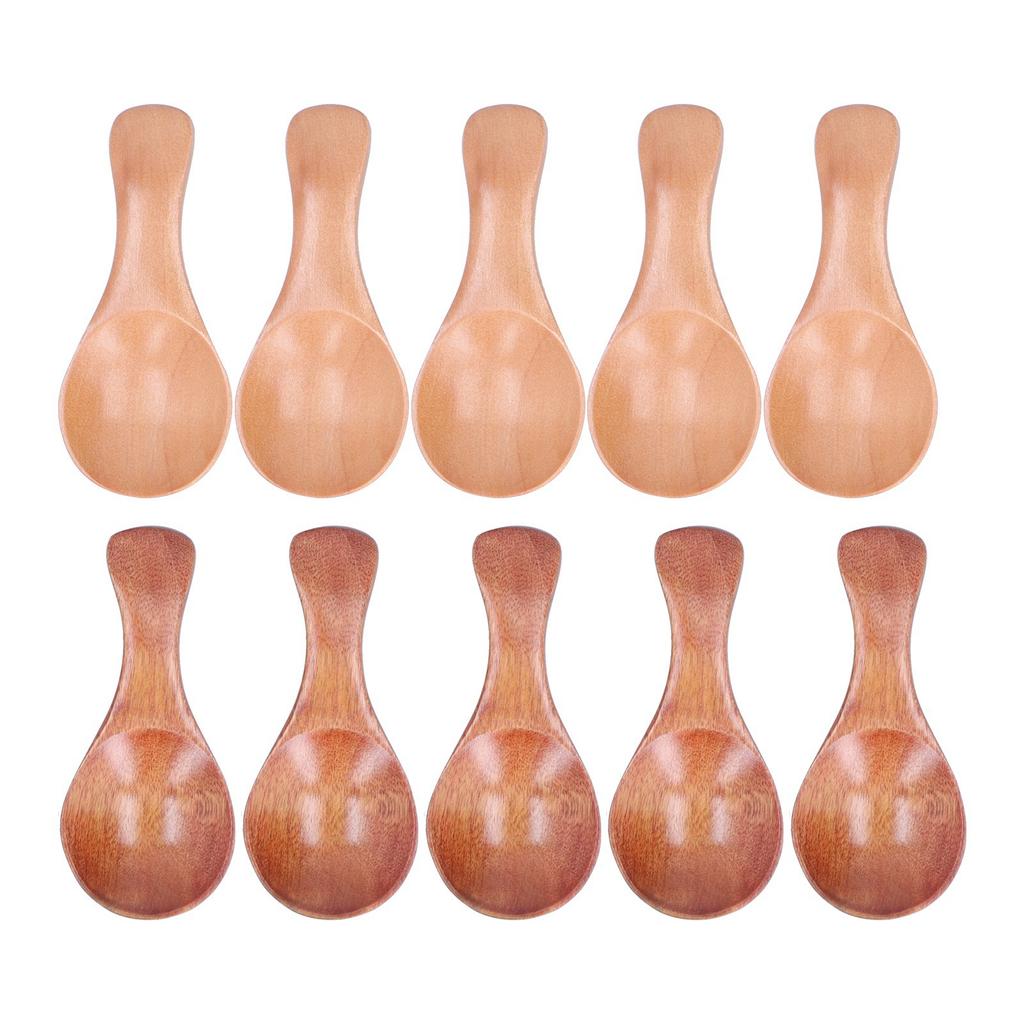 10Pcs Wooden Scoop Sugar Salt Powder Condiment Mini Spoon with Short Handle for Kitchen Use