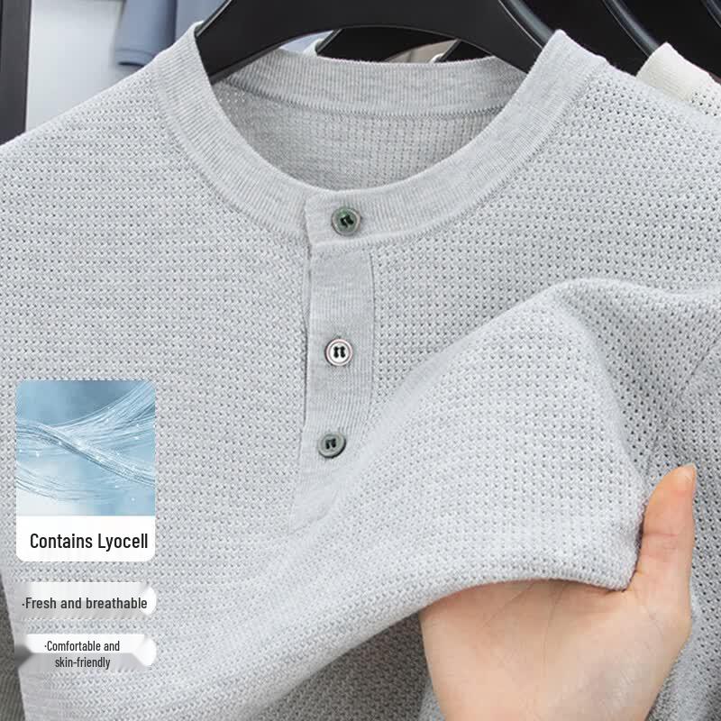 Luomeng Men's Lyocell Blend Breathable Henley T-Shirt