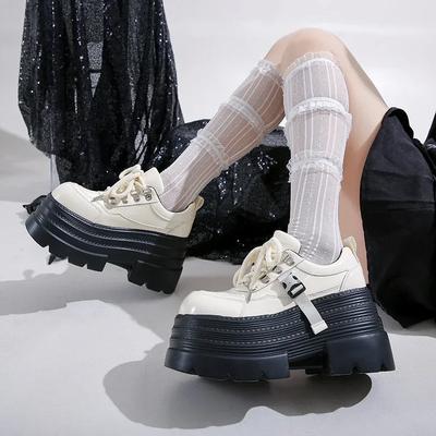 Модные 10 см женские кожаные кроссовки на платформе весенние женские туфли на танкетке массивная обувь туфли женские на шнуровке толстая подошва повседневная обувь для ходьбы