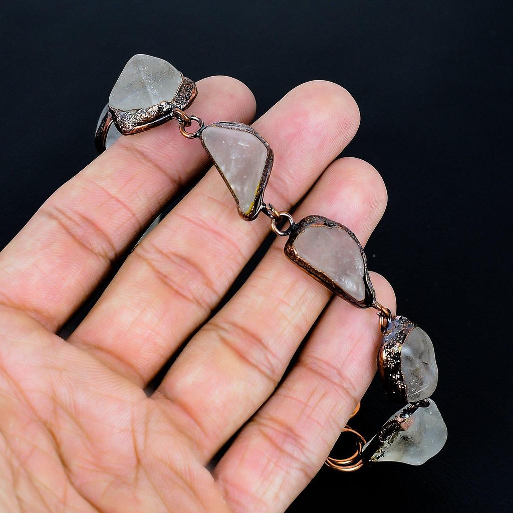 Rose Quartz Handmade Latest Design Jewelry Bracelet, Copper Electroformed Gemstone Bracelet, Gift For Mother