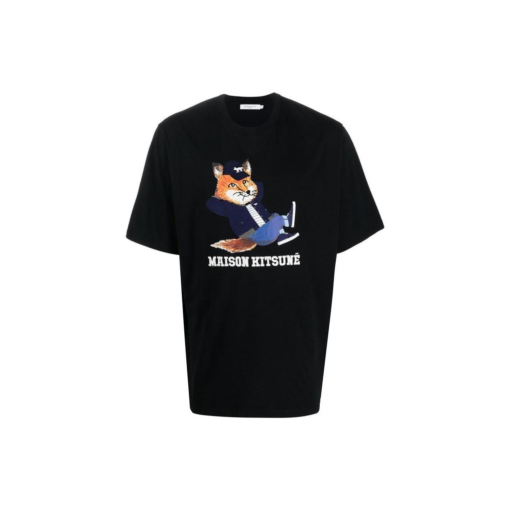 Back To Series Maison Kitsune FW22 Solid Color Fox Pattern Printed Crew Neck Short Sleeve T-Shirt Men Tops JM00148KJ0008-P199