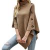 Women Sweater Tops High Collar Solid Color Cape Style Sweater Coat Button Decoration Loose Fit Casual Commuting Knitting Top
