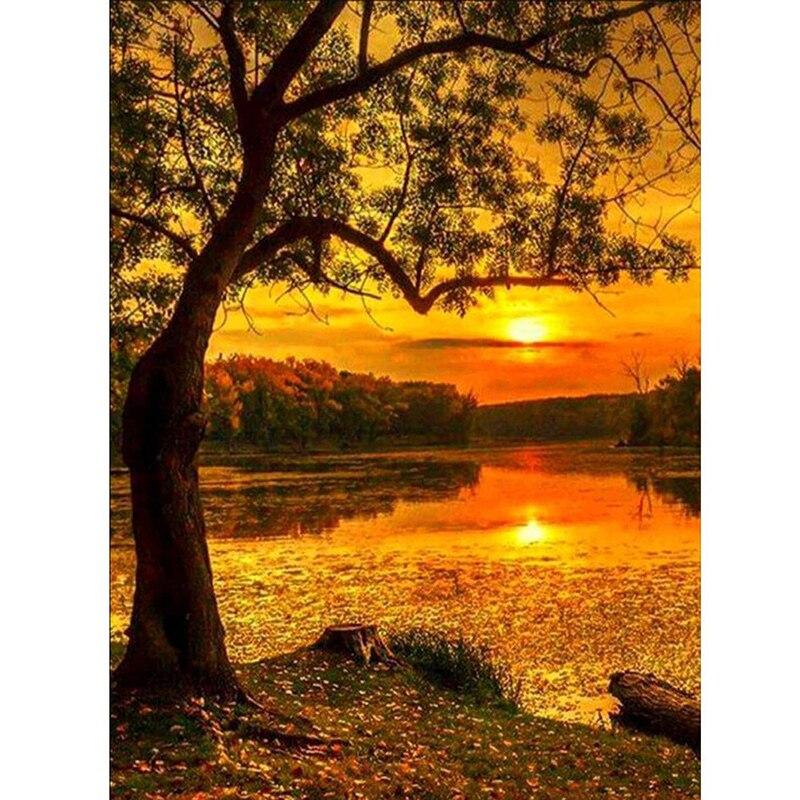 DIY живописная 5D алмазная живопись полная круглая мозаика осенний пейзаж Алмазная вышивка наборы крестиков настенное искусство домашний декор