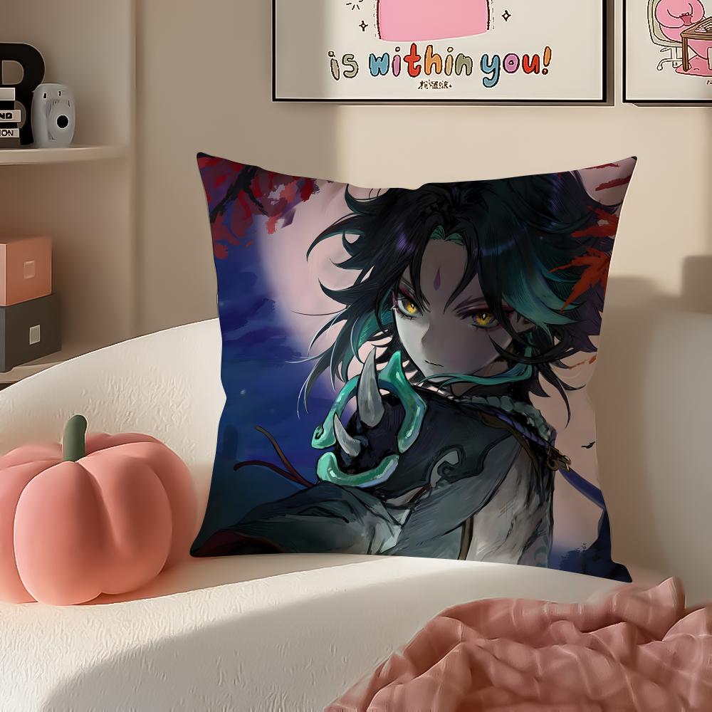 Game Genshin Xiao Cushion Cover Pillowcase Short Plush Invisible zipper Room Sofa Cushion Cover