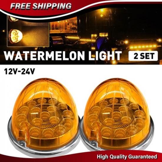 2PCS Universal Amber LED Watermelon Light Side Marker Turn Signal Light Lamp