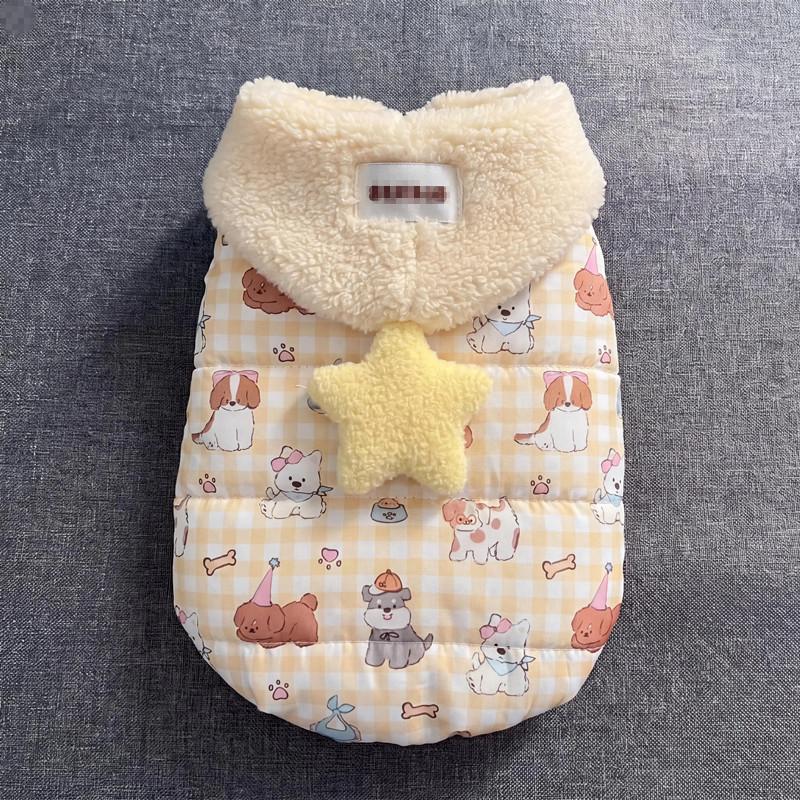 Pet cat and dog autumn and winter thickened warm cotton-padded jacket sleeveless vest fur collar hat cute trendy clothing