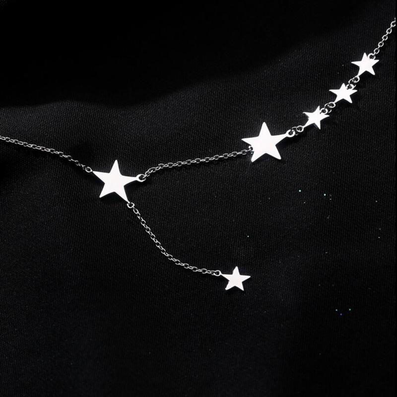 Sterling Color Romantic Multi Star Necklaces Dainty Short Women Chain Pendant Necklace Collares Colar De Prata Choker NecklaceTrendy
