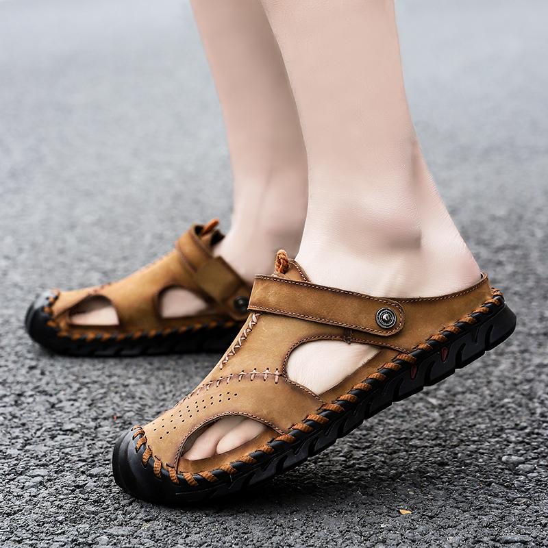 2025 New Casual Men's Soft Slippers Comfortable Men Summer Leather Sandals Roman Summer Outdoor Beach Sandals Big Size 38-48