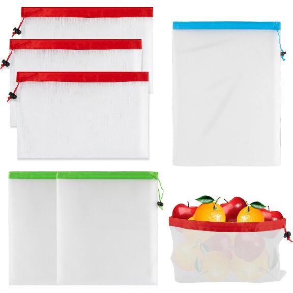MAQIHAN 12PCS Reble Produce Bags - Mesh Produce Bags Drawstring Reble Washable Vegetable Storage Bags Refrigerator Keep Fresh Grocery Food Fruits