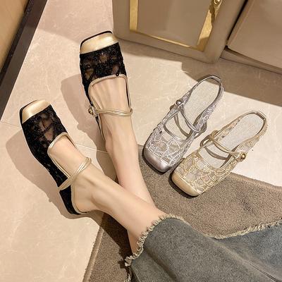 Туфли-лодочки на плоском каблуке, с сеткой и пайетками, сандалии с темпераментом для женщин, новые, с юбкой, полушлепанцы