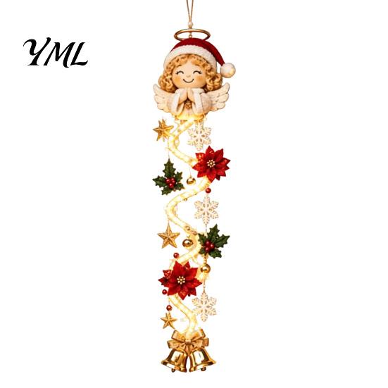 Custom Yarn Craft Ornament Glowing Christmas Door Hanger, Crochet Spiral with LED Lights, Snowman Santa Reindeer Entryway Festive Decor Angel