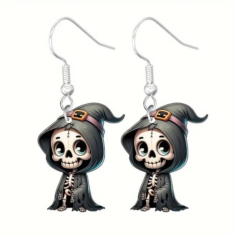Halloween Earrings Themed Featuring Each Cat Demon Pumpkin And Skull Pattern