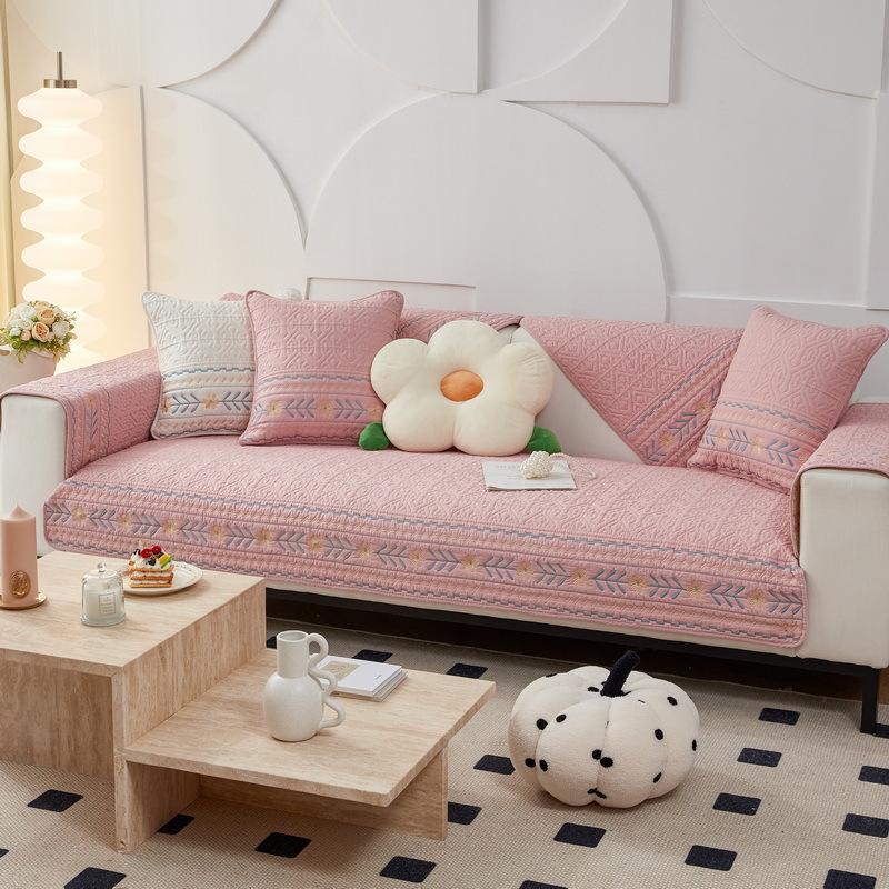 Pure Cotton Sofa Cushion, Universal In All Seasons, Seat Cushion Cover Cloth, Simple Modern Non-Slip Cotton Fabric, Leather Sofa Cover Towel