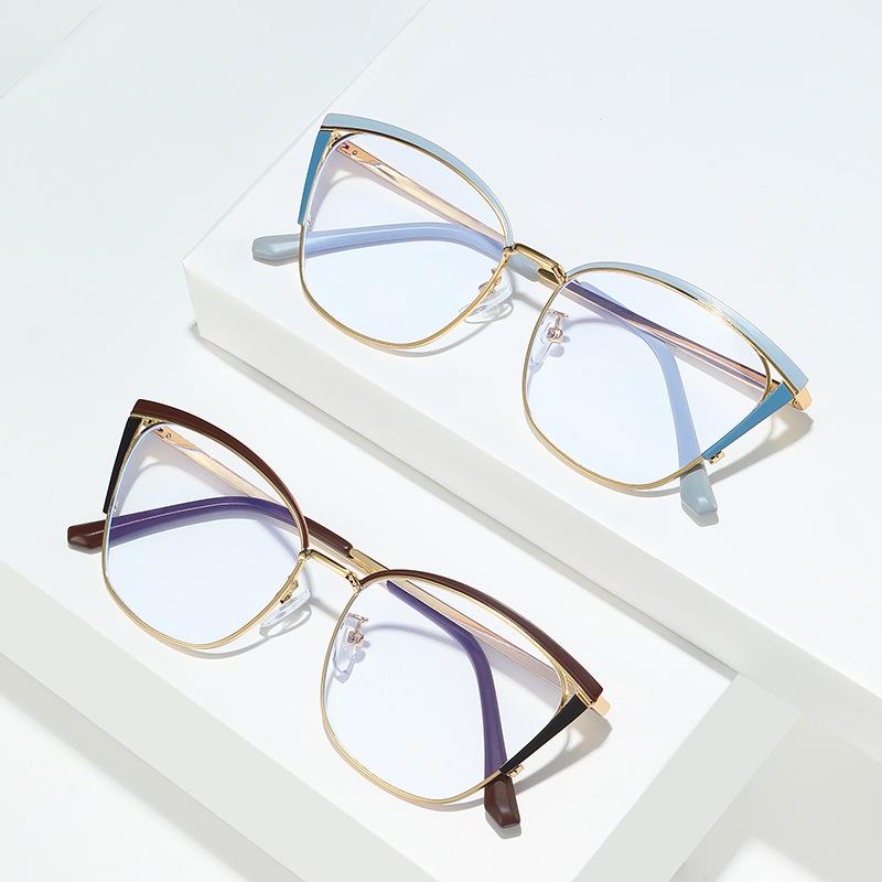 Модная оправа для очков, двухцветные плоские очки, женская металлическая анти-синяя оправа для очков для кошек, можно оснастить очками для близорукости