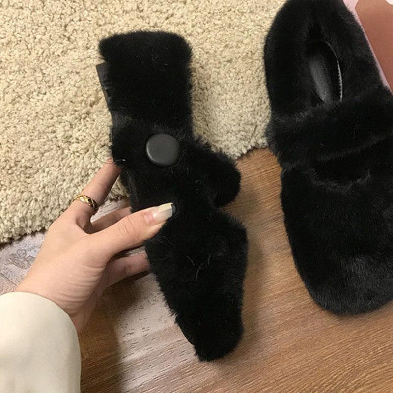 Толстая обувь из кроличьего волоса, зимняя шерстяная подошва с внутренней посадкой, верхняя одежда, ленивые люди надевают плюшевую обувь из фасоли