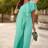 Summer Women's Fashion Solid Colour Loose Diagonal Shoulder Long Jumpsuit