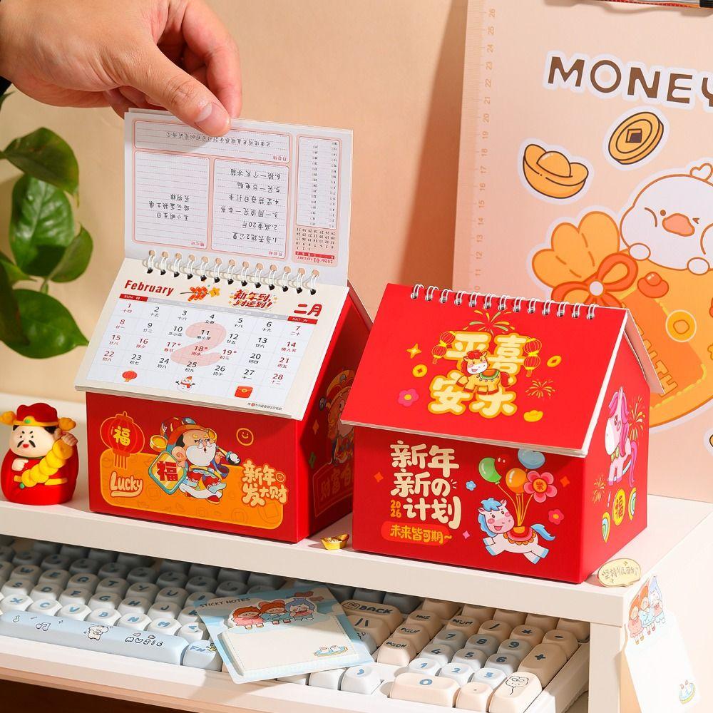 Cartoon 2026 Desk Calendar Coil Binding Standing Flip Calenda Monthly Planner Spring Festival