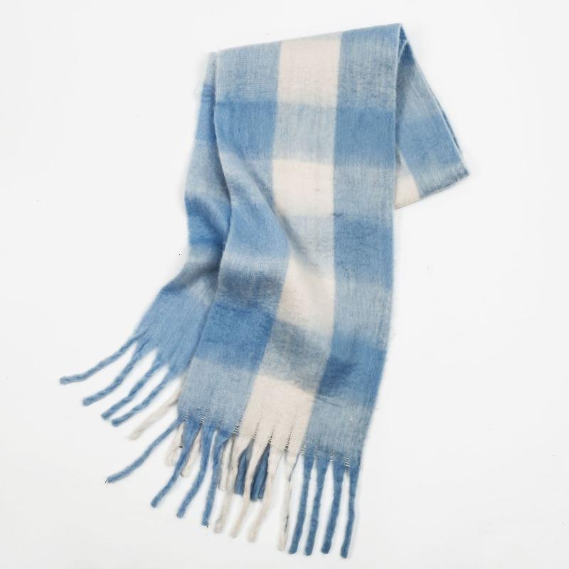 High-end Color Matching Mohair Scarf Women's Autumn and Winter Warmth Thickened Versatile Plaid Tassel